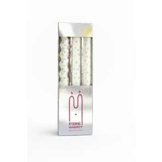 FIRE RABBIT Spring Confetti, set of 3 dot table candles Весняні конфетті, сет із 3 столових свічок у крапку Білі
