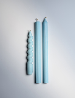FIRE RABBIT Taper Candles, Full Set of 3  Pastel Blue Набор Свечей Синій
