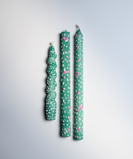 FIRE RABBIT Dotted Taper Candles, Full Set of 3 Набор Свечей Зеленая