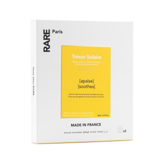RARE Paris Tresor Solaire Ecological Cellulose Facial Mask Набір заспокійливих масок для обличчя з вітаміном Е і екстрактом арніки 5 шт.