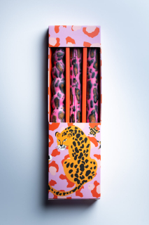FIRE RABBIT Leopard Taper Candles - Mrs. Alice Levchenko x Fire Rabbit - Full Set of 3 Pink Набір Свічок