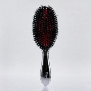 Janeke Brush With Bristles and Nylon Reinforcement Silver Large Велика щітка з натуральною щетиною кабана L срібло