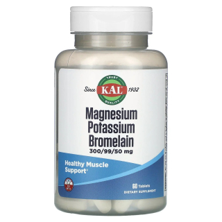 KAL Magnesium Potassium Bromelain 300/99/50 mg Магний, калий, бромелайн 300/99/50 мг 60 таблеток