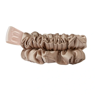 Mon Mou Silk Mini Slim Scrunchie Set Beige Набір тонких шовкових міні-резинок
