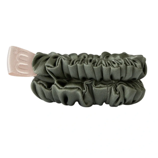 Mon Mou Silk Mini Slim Scrunchie Set Olive Набір тонких шовкових міні-резинок