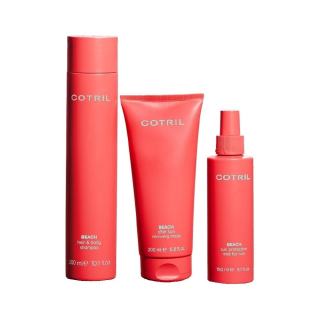 COTRIL Beach Набор для ухода за волосами и телом (шампунь&гель для душа 300ml+ восстанавливающая солнечная маска 200ml+солнцезащитное молочко для волос spf10)